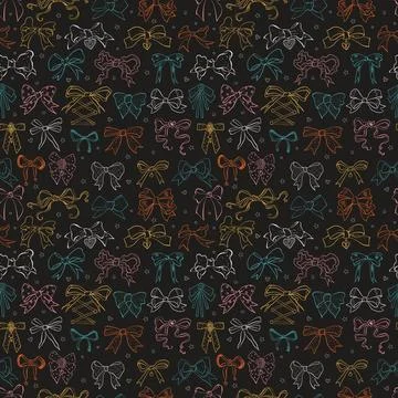 Seamless pattern featuring hand-drawn doodle bow ties in various styles and Stock Illustration