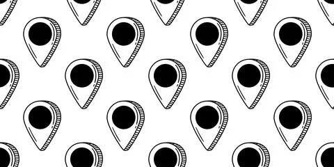 A seamless pattern featuring hand-drawn doodle-style location pins arranged.. Stock Illustration