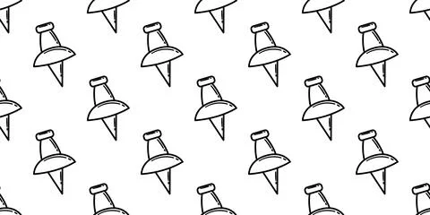 A seamless pattern featuring hand-drawn doodle-style push pins arranged on .. Stock Illustration