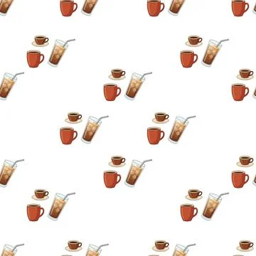 Seamless Pattern Featuring Hand Drawn Illustrations Of Various Coffee Drink.. Illustrazione stock