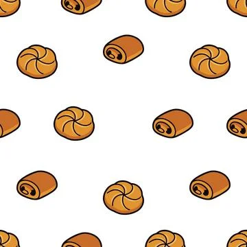 Seamless Pattern Featuring Hand Drawn Bakery Pastries and Sweet Desserts. Stock Illustration