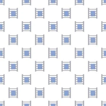 Seamless pattern featuring heated towel rails and blue towels Stock Illustration