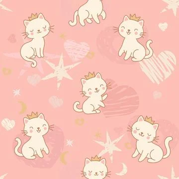 Seamless pattern featuring kittens wearing cute little crowns Stock Illustration