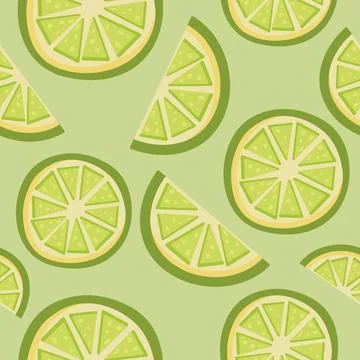 Seamless pattern featuring lime slices and wedges on a green background. Pe.. Stock Illustration