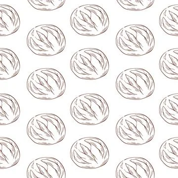 Seamless pattern featuring line art style bread loaves. Ideal for bakery design Stock Illustration