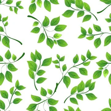 A seamless pattern featuring lush green leaves of various shapes on a clean Stock Illustration