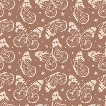 A seamless pattern featuring the Monarch butterfly, Danaus plexippus. Ideal.. Stock Illustration