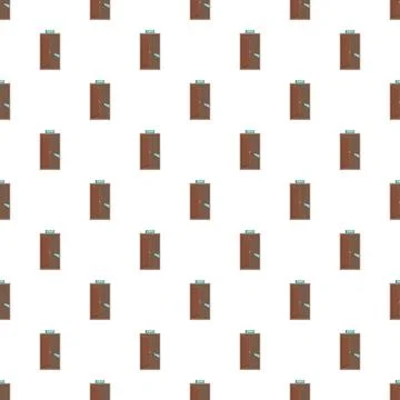 Seamless pattern featuring multiple exit doors with illuminated signs 스톡 일러스트