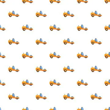Seamless pattern featuring orange road rollers on white background Illustrazione stock