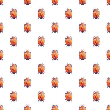 Seamless pattern featuring orange scarab beetles on white Illustrazione stock