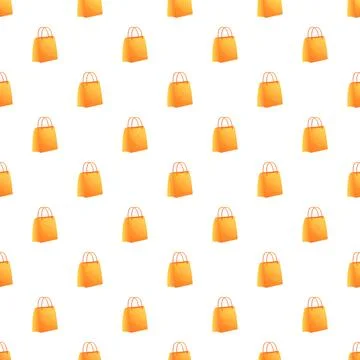 Seamless pattern featuring orange shopping bags for retail Illustration