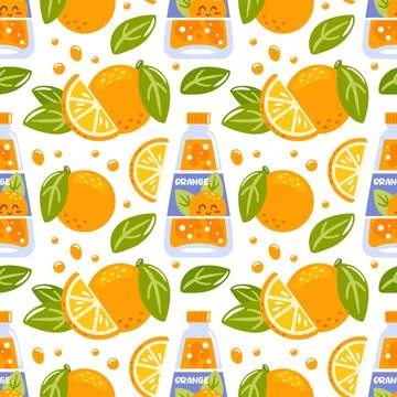 A seamless pattern featuring orange soda in glass bottles, complemented by Illustrazione stock