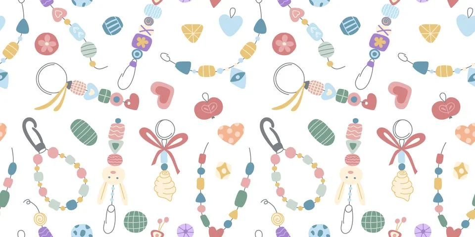 Seamless pattern featuring ornaments made of colorful, elegant, cute ceramic Stock Illustration
