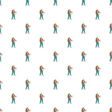 Seamless pattern featuring a person performing nordic walking Stock Illustration