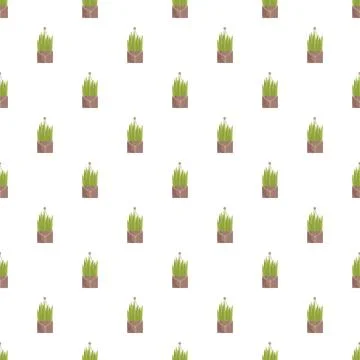 Seamless pattern featuring potted grass on white background Illustrazione stock