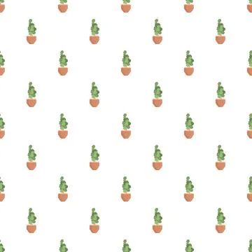 Seamless pattern featuring potted green houseplants repeating Stock Illustration