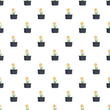Seamless pattern featuring potted yellow flowers on white background 스톡 일러스트