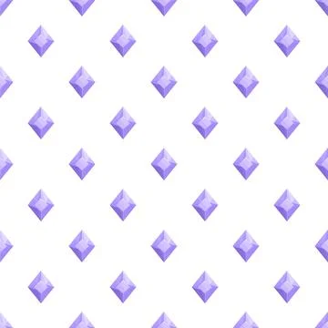 Seamless pattern featuring purple amethyst crystal gemstones Stock Illustration