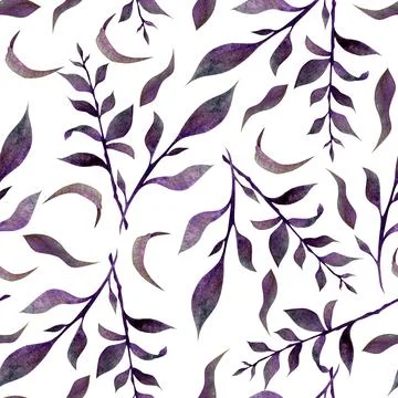 A seamless pattern featuring purple leaves and branches on a white background Illustrazione stock
