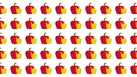 Seamless pattern featuring red and yellow bell pepper illustrations on a cl.. Stock Illustration
