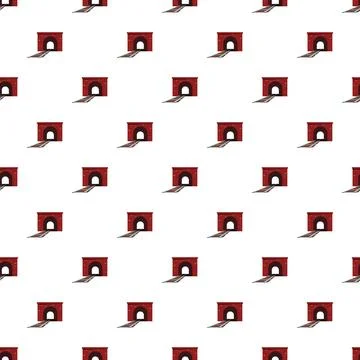 Seamless pattern featuring red brick railway tunnel entrances Stock Illustration