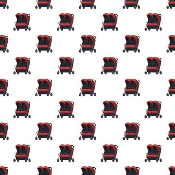 Seamless pattern featuring red double baby strollers Stockillustratie