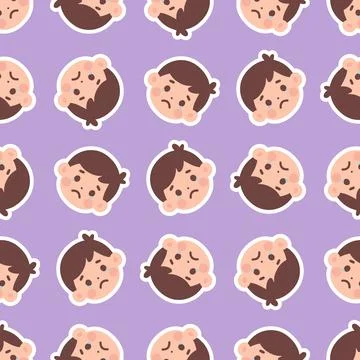 Seamless Pattern Featuring Repeating Sad Boy Emoticons in a Whimsical Rotat.. Stock Illustration