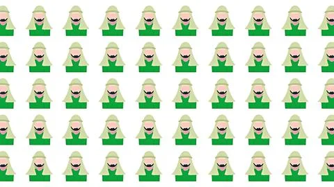 Seamless pattern featuring safari explorer man icons with mustache and gree.. Illustrazione stock