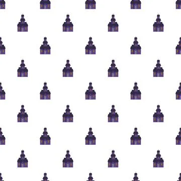 Seamless pattern featuring scary halloween haunted houses Stock Illustration