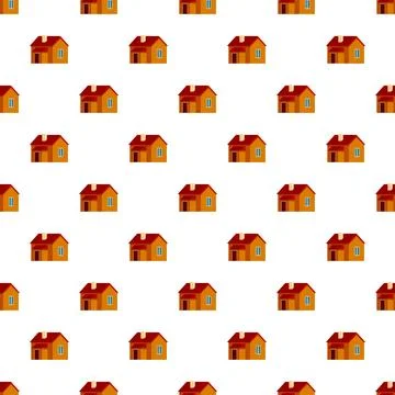 Seamless pattern featuring small flat cartoon houses 스톡 일러스트