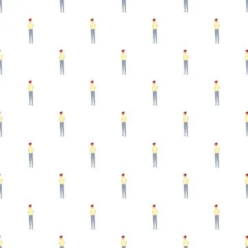 Seamless pattern featuring standing cartoon woman character looking back Stock Illustration