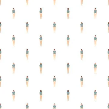 Seamless pattern featuring standing young female characters illustration Stock Illustration