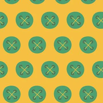 Seamless pattern featuring stylized green buttons with crossed stitching on a Stock Illustration