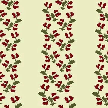 Seamless pattern featuring stylized red flowers with green leaves in folk a.. Stock-Illustration
