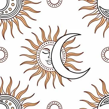 Seamless pattern featuring stylized sun and moon motifs 스톡 일러스트