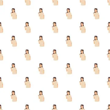 Seamless pattern featuring a thinking young woman character illustration on.. Illustrazione stock