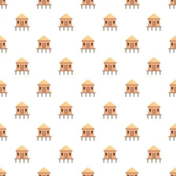 Seamless pattern featuring traditional stilt houses on white Ilustración de archivo