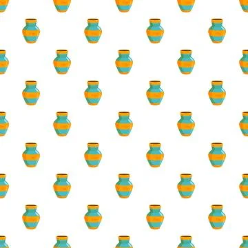Seamless pattern featuring turquoise and orange pottery vases Stock Illustration