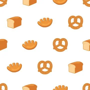 Seamless Pattern Featuring Various Bakery Items Like Bread Loaves And Pretzel Stock-Illustration