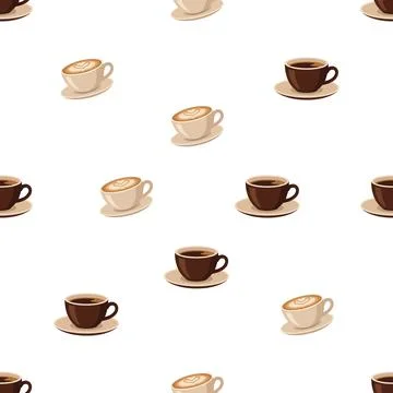 Seamless Pattern Featuring Various Coffee Cups on White Background. Illustrazione stock
