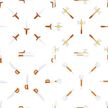 Seamless pattern featuring various medieval weapons, ideal for textile, wrapping Illustrazione stock