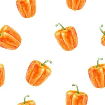A Seamless Pattern featuring Vibrant Orange Bell Peppers on a Clean White Stock Illustration