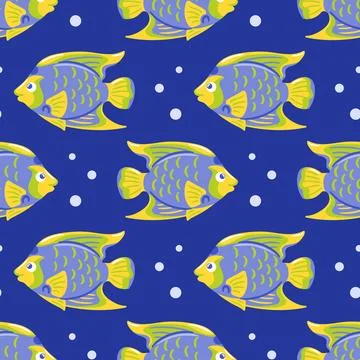 A seamless pattern featuring the vibrant queen angelfish, showcasing its brig Illustrazione stock