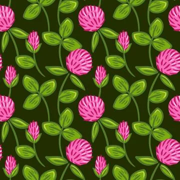 A seamless pattern featuring vibrant red clover blooms, intricately arranged Stock Illustration