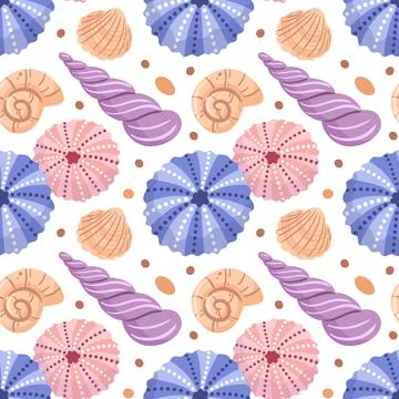 A seamless pattern featuring vibrant sea urchins and shells, showcasing the.. 스톡 일러스트