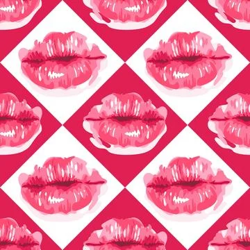 A seamless pattern featuring watercolor-style lips, blending harmoniously t.. Stock Illustration