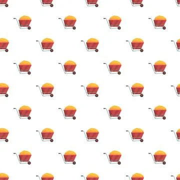 Seamless pattern featuring wheelbarrows delivering granular material Stock Illustration