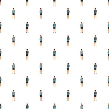 Seamless pattern featuring a young backpacker traveling Stock Illustration