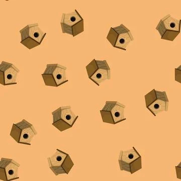 Seamless pattern feeder bird house cartoon vector Stock Illustration