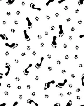 Seamless pattern of  feet and paw Stock Illustration